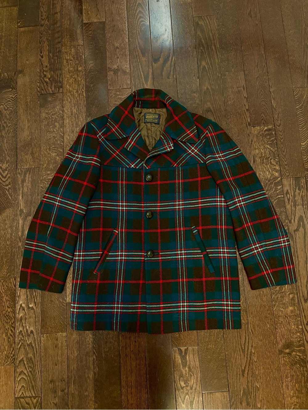 Pendleton Green and Red Tartan Peacoat